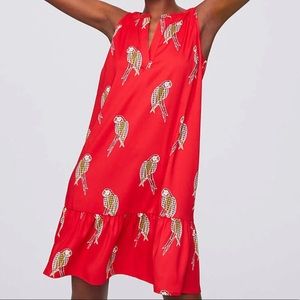 Loft Red Parrot Print Ruffle Hem Dress M